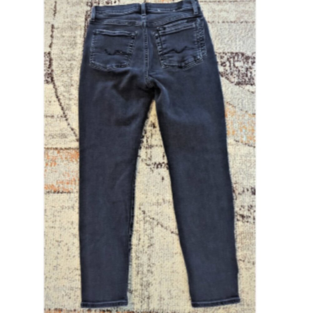 7 For All Mankind The High Waist Ankle Skinny Jeans Black Womens Size 28